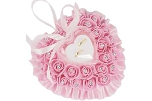 Wambere Hochzeit Ringkissen,Ringkissen Gastgeschenk Ringkasten Hochzeit Ringbox Hochzeitsringkissen,romantische Rosen-Herzform, Hochzeits-Ringkissen, Geschenk-Halter, Deko,18x19cm,Rosa