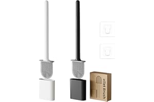 Yolistar 2 Pack Scopino WC Silicone, Scopino Bagno Autopulente Piatto, Scopino Bagno Montaggio a Parete/in Piedi, Porta Scopino Per La Pulizia Profonda, per la pulizia del bagno (Nero+Bianco)