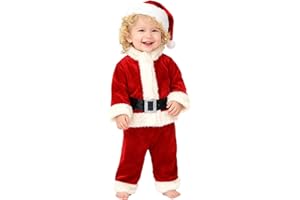 Hifot Baby Weihnachtsoutfit Junge Mädchen Weihnachten Neugeborene Santa Jacken+Gestreifte Hose+Weihnachtsmütze+Ledergürtel Weihnachtskleid Weihnachtskostüm