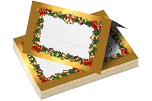 FELICITAS Christmas Place Cards - 16 Name Pack - Xmas Dining Table Decorations - Blank Guest Settings - Decorative Placement Tags - Beautiful Gold Red Party Decor - Lunch Dinner Set up - Eco-Friendly Made in UK