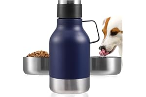 VIHBRAI Portable Dog Travel Water Bottle, 40oz Premium Stainless Steel Pet Drinking Bottle with Food Bowl, For Outdoor, Travel, Walking, Hiking, Sturdy, Leak Proof