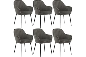 Klihome Dining Chair Set of 6, Wide Padded Velvet Chair with Back, Metal Legs, for Dining Room, Bedroom, Living Room, Dressing Table, Dark Grey, K0014EZS-6-UK