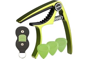 Guitar Capo, Meeland Purple Aluminium Guitar Capo Key Clamp for Acoustic Guitar/electric guitar/Ukulele/Bass With Guitar Picks and Leather Picks Holder and Bridge Pins Puller Included (Green)