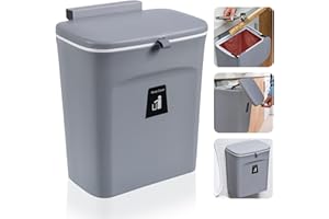 Accmuzzy Mülleimer Küche Komposteimer für Küche, 9L Hängender Mülleimer mit Deckel für Küche und Bad Arbeitsplatte oder unter der Spüle (grau-2)