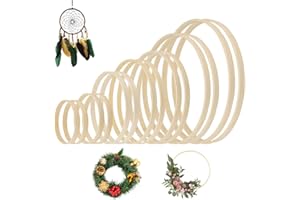 EXIN DECHEN 14 Piezas Aros de Madera Bambú para Manualidades,7 Tamaños Anillos de Madera de Bambú,Aros Madera para Atrapasueños,Anillos Macramé Aro Manualidades para Atrapasueños, Guirnalda de Boda, Manualidades