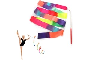 ISOI Dance Ribbons Rainbow Ribbon,2m Color Gradient Gymnastics Ribbon,Dance Ribbons for Children,Gymnastics Equipment Suitable for Artistic Dance Gymnastics,Circus Carnival Performances,Indoor Training