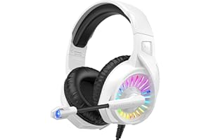 ZIUMIER Z20 Gaming Headset for PS4, PS5, Xbox One, Xbox Series S/X, PC, Switch, Wired Over-Ear Headphones with Noise Isolation Microphone, RGB LED Light, Surround Sound (White)