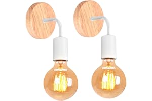 iDEGU Zestaw 2 świateł ściennych z metalu i drewna, E27, oświetlenie ścienne do sypialni, łazienki (stojak na drewno - biały)