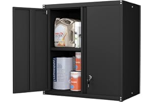 STEELIST Hängeschrank Schwarz, Stahl Wandschrank abschließbar–Hängeschrank mit verstellbarem Einlegeboden, 2 Schlüsseln & Wandmontage-Set, Schwimmender Schrank für Homeoffice, Hauswirtschaftsraum