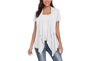 EXCHIC Casual Sólido Manga Corta Cárdigan para Mujer Ligero Frente Abierta Blázer