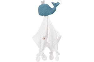 Fehn NATUR chusta do przytulania dla niemowląt, zabawka wieloryb – chusta z bawełny ekologicznej dla noworodków – przytulanka z mocowaniem na smoczek – pacynka do spania dla niemowląt i małych