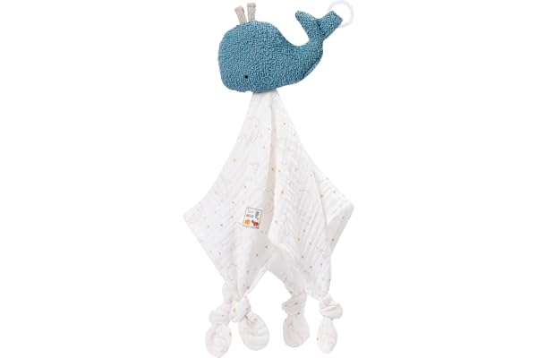 Fehn Doudou Baleine NATUR - Compagnon de Jeu et Doudou en Coton Issu de l'agriculture Biologique - avec attache pour tétine - pour bébés et jeunes enfants à partir de 0+ mois