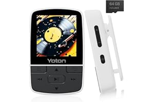 Yoton Reproductor MP3 con Bluetooth 5.2, 64GB Mini HiFi-Music Player con Clip Deportivo, Reproductor MP3 Portátil para Niños con Botón de Volumen Independiente, Radio FM, Auriculares Incluidos, Blanco