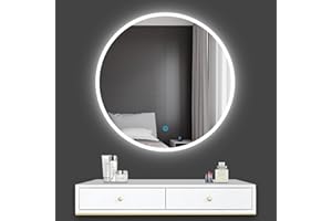 AICA SANITARIOS S.L Espejo de Baño LED 90 x 90 cm, Espejo Redondo LED de Pared 6000k Blanco Frío, Función Antivaho, Control Táctil (Luz Fino en Margen)