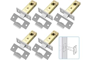 RMENOOR 5pcs Pestillos de puerta, Acero Inoxidable Tubular Mortice Pestillos Planos de 45 mm Backset de Baño e Indicador de Pestillo para Manija Sin Tornillos