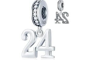 GLOWDAS 10 à 25 28 30 31 33 35 36 40 45 50 55 60 65 70 75 80 charms anniversaire, convient au bracelet/collier d'anniversary européen, perles pendentif numéro en argent sterling 925, cadeaux pour famille/amis