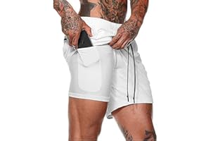 HANERDUN Pantaloncini Sportivi Uomo 2 in 1 Sport e Allenamento Fitness Shorts Jogging Pantaloncini Asciugatura Veloce Corsa con Tasche Laterali con Zip 3