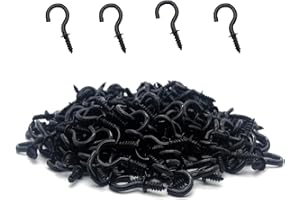 NAZEAUF 100pcs Small Hooks - 0.5in Small Screw Hooks - Small Hooks for Hanging - Tiny Screws in Hooks,Metal Ceiling Screw Hooks,Small Hanging Hook black Ceiling Hooks for Hanging Plants&Kitchen Cabinet Shelf