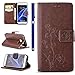 Price comparison product image FESELE Samsung Galaxy S7 Wallet Case Synthetic PU Leather Five Leaf Flowers PU Leather Case Book Style Magnetic Closure PU Leather Wallet Elegant Classic Flip Cover Case Card Slot and Banknotes Pocket with Hand Strap For Samsung Galaxy S7 + 1 x Blue Stylus Pen-Brown