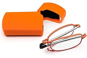 KoKoBin Lunettes de lecture pliables en acier inoxydable - Mini lunettes de lecture bleues pour homme et femme - Aide à la lecture avec étui rigide