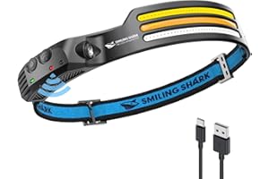 Smiling Shark Lampada Frontale, 230°Angolo Ampio 3*Strisce Luce Multi-Color Super Brillante Ricaricabile Sensore di Movimento Faro Impermeabile Campeggio Outdoor, Torcia-Frontale-Lampada-LED-Camping