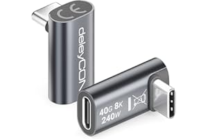 deleyCON USB-C Adapter Winkel 90 Grad (2 Stück) 40Gbps, 240W, 8K60Hz, USB 4.0, Aluminium Gehäuse, Typ C Stecker auf Buchse für Smartphone Tablet Laptop Notebook MacBook PS5 usw.