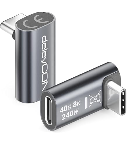QIANRENON Adattatore USB-C 3.2 Angolare 90° Maschio-Femmina – 20 Gbps, 100W PD, 8K Video – 2 Pezzi Nero Lucido