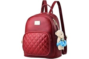 I IHAYNER Women Backpack Backpacks for Womens Ladies School Bags Cute Girls Teens PU Leather Small Rucksack Bear Travel Daypacks Purse Red