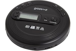 groov e RETRO Radio CD Player - Personal FM Radio with CD-R, CD-RW, & MP3 Music Playback - Anti-Skip Protection, Programmable Tracks - Earphones Included - Micro-USB or Battery Powered - Black