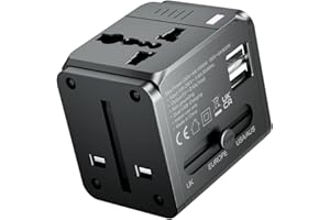 Universal Travel Adapter, AUNNO International Travel Plug Adapter with 2 USB Ports, All in One Travel Essentials Plug Adaptor, UK to European Power Universal Plug Adaptor for EU USA Australia
