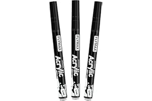 FLYMAX Rotulador Acrilico Negra 0,7 mm – Marcador Permanente Pintura Acrílica Negra, Indeleble, Punta fina, Impermeables, De secado rápido (Paquete de 3)