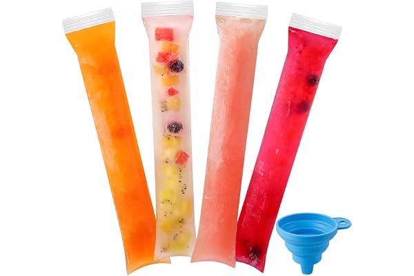 200 stycken vattenispåsar, återanvändbara med tratt, popsicle-väskor, stängningsbara, isglass formpåsar med tratt, BPA-fri glassväska för yoghurt, juice, frukt, isgodis, glass