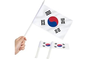 Anley Korea Mini Flag 12 Pack - Handhållna små miniatyrkoreanska flaggor på pinne - blekbeständiga och levande färger - 5.5x8