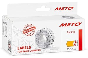 Etiquetas Meto para etiquetadoras manuales (26 x 12 mm, 1 línea, naranja fluorescente, 6000 unidades, adherencia permanente, para Meto, Contact, Sato, Avery, Tovel, Samark, etc.)
