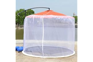 MENAYODA Moustiquaire pour parasol, moustiquaire d'extérieur avec porte zippée pour parasols de 250 à 300 cm, moustiquaire pour parasol de jardin, parasol déporté (blanc)