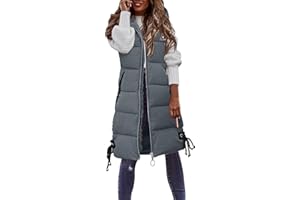 zhushuGG Long Gilet for Women UK Padded Hooded Jacket Sleeveless Longline Coat Vest with Hood Body Warmer Down Jacket with Pockets Quilted Zip Up Waistcoat Winter Parka Outwear Size M-4XL