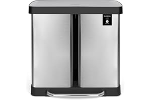 Les Collectors Poubelle de tri à pédale INOX N°928, 2 Compartiments 30L Rectangulaire Finition Anti-Traces de Doigts Fermeture couvercle silencieuse Pieds Anti-dérapants 2 seaux Amovibles Brossé