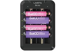 LIMETA Ładowarka akumulatorowa AA AAA inteligentna ładowarka do 18650 cyklicznego ładowania, wyjście USB C PD3.0, szybka ładowarka z aplikacją Bluetooth