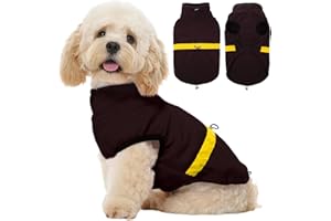 Kuoser Jersey de forro polar para perros, abrigo cálido ajustable para perros con cordón, chaleco suave para perros con abertura para arnés para perros medianos, chaqueta de invierno, marrón, M