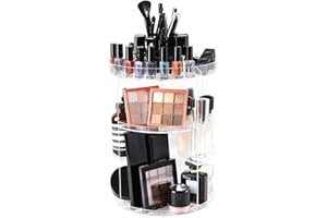 SUNFICON Rotating Makeup Organiser Cosmetic Storage Holder 360 Rotation Crystal Clear Acrylic Makeup Turntable Spin Display Stand Bathroom Bedroom Countertop Vanity Dressing Table Gift Girl Lady Women