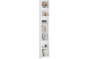 HEXCELEN Bücherregal, 7 Ebenen Vertikales Bücherregal, Schmales Regal, Standregal, Würfelregal, Aufbewahrungsregal, für Büro, Wohnzimmer, Schlafzimmer, 28 × 30 × 208,1 cm, Moderner Stil, Weiß