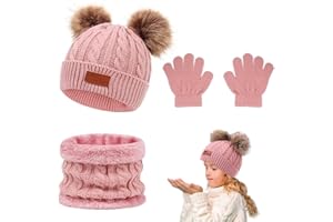 Casenly 3 Stück Kinder Wintermütze Schal Handschuhe Set, Rosa Warme Winter Beanie Hut Handschuhe Schal Set, Kindermütze Strickmütze Schal Handschuhe für 1-8 Jahre Jungen Mädchen Kinder