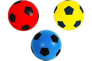 HTI Toys & Games Fun Sport Taille 5 Lot de 3 Ballons de Football en Mousse | Ballon de Football intérieur/extérieur éponge Douce pour Adultes et Enfants Rouge, Bleu et Jaune (3 Pack 19.4cm)