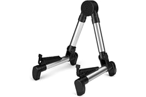 Flexzion Guitar Stand with A Frame, Portable Aluminium Guitar Holder, Foldable Stand for Acoustic Guitar, Cello, Electric Guitar, Bass, with Foam Cover & Rubber Pad, Silver