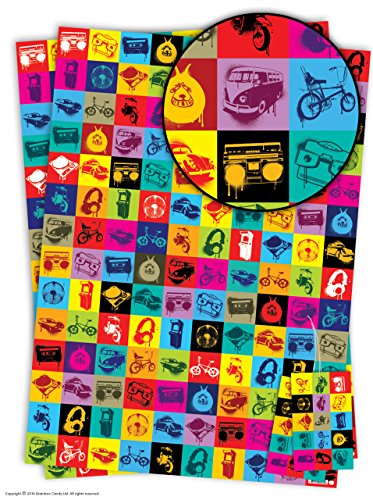 Retro Gift Wrap Pack - 2 Sheets & 2 Tags