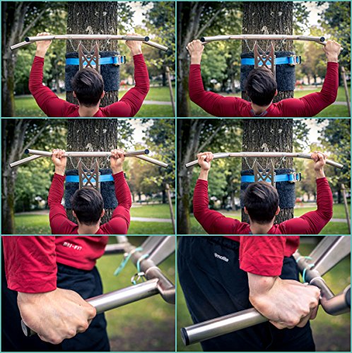 Klimmzugstange Dip-Stange: Pullup & Dip, mobil für Wand + Befestigung an Baum/Pfosten, indoor zu Hause und outdoor im Garten/Park, rostfreier Edelstahl + PREMIUM Qualität, WELTNEUHEIT, über 25 Übungen, 100% Kundenzufriedenheit, 3 unterschiedl. Pakete - 7