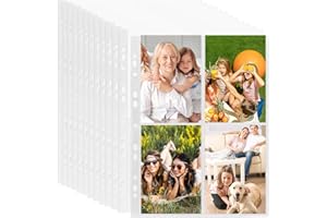 HIQE-FL 60Pcs Transparent Postkartenhüllen,Transparent Postkartenhüllen 4 Fächer,480 Doppelseitig Fotohüllen,Fotohüllen DIN A4 Veloflex,Kleine Klarsichtfolien,Fotohüllen DIN A4（10.7CMX15.2CM）