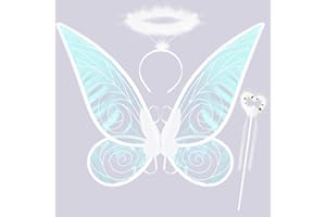 HEMIRO Feenflügel Elfenflügel Erwachsene Feen Flügel Wings Damen Flügel mit Liebesstock und Engels-Diadem Glitzer Elfenflügel Kostümzubehör für Kinder, Erwachsene & Halloween Karneval Feenkostüm,Weiß