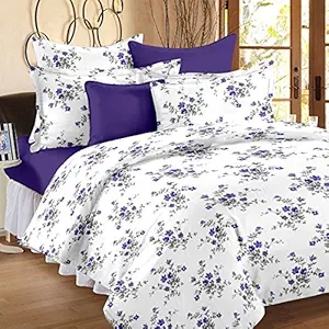 HUESLAND by Ahmedabad Cotton Comfort 144 TC Cotton Single Bedsheet with 1 Pillow Cover - White and Purple