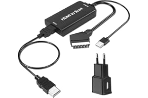 AMANKA HDMI a SCART Convertidor,1080P Adaptador HDMI a Euroconector Soporte Scaler HD Vídeo Compuesto Adaptador de Audio Estéreo CVBS Señal para Sky HD BLU Ray DVD TV PS3